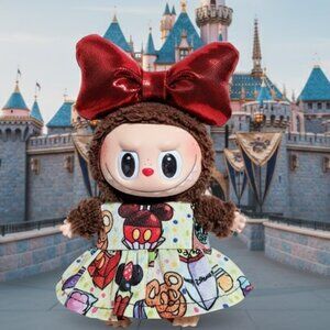 Custom Disney Food Dress and Oversized Metallic Bow